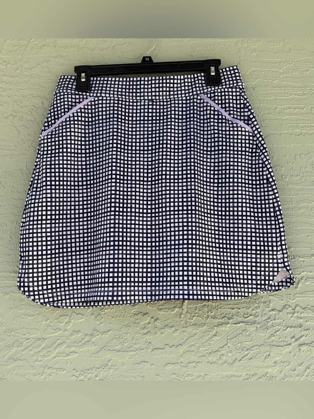 Peter Millar Navy and White Check A-Line Skirt with Lilac Pocket Trim